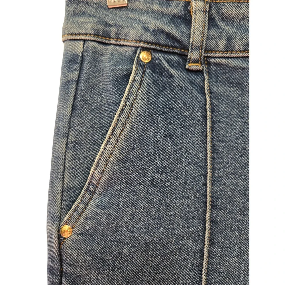 Michael Kors Women Chic Wide Leg Front Seam Medium Wash Jeans Sz 6 Gold Hardware